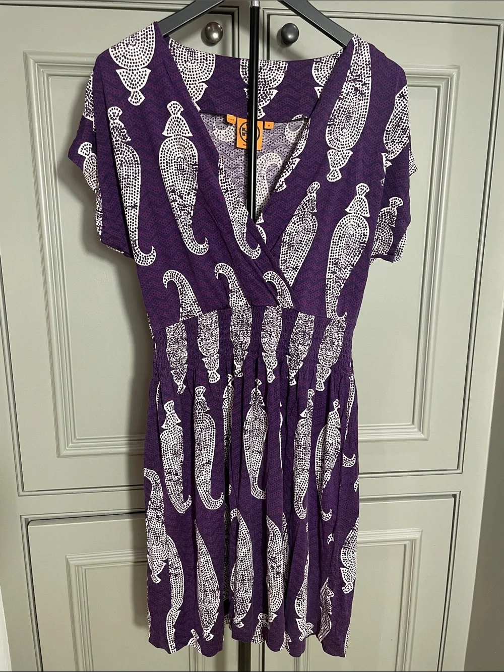 Tory Burch Purple Midi Dress with White Abstract Print - Picture 1 of 5
